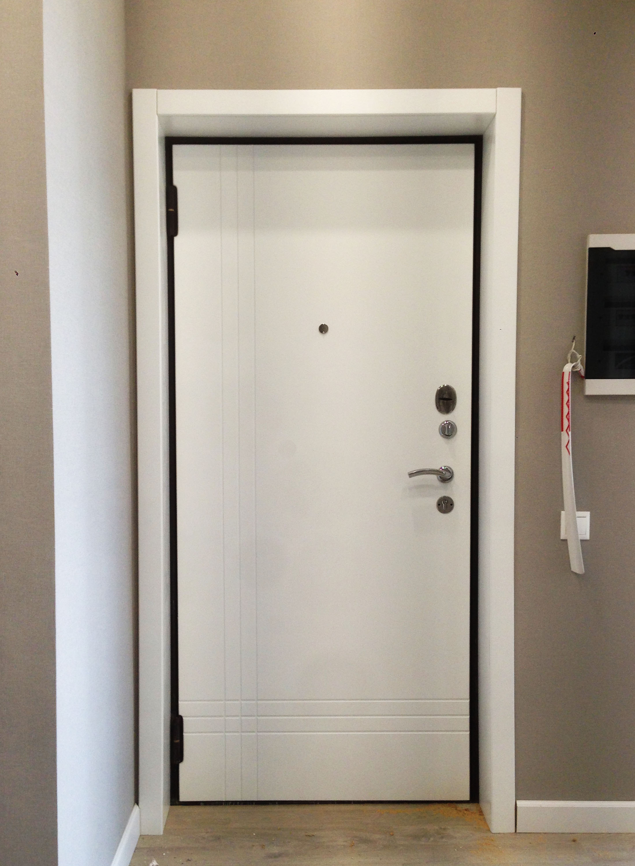 белая входная дверь изнутри в интерьере